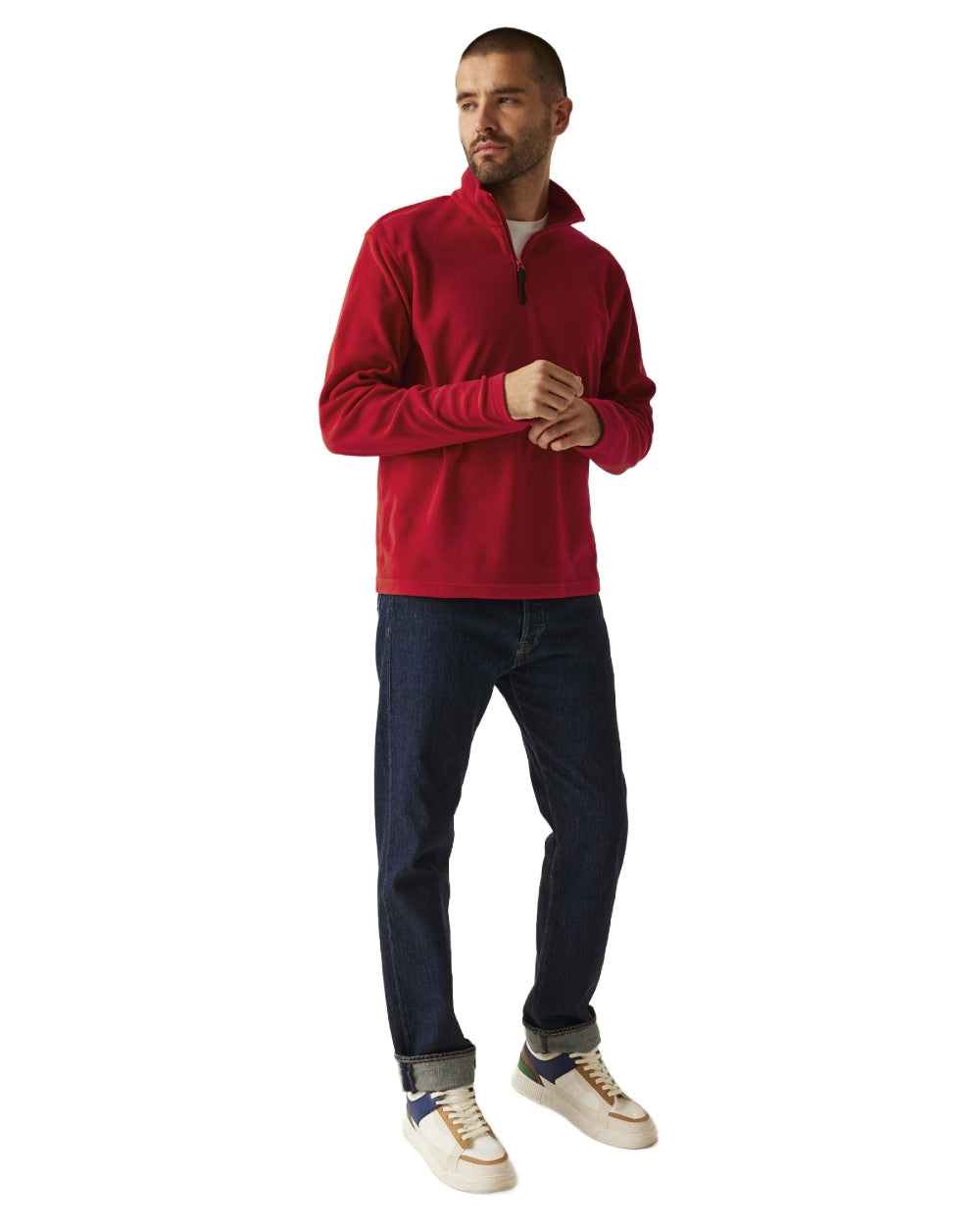 Classic Red coloured Regatta Mens Micro Zip Neck Fleece on white background 