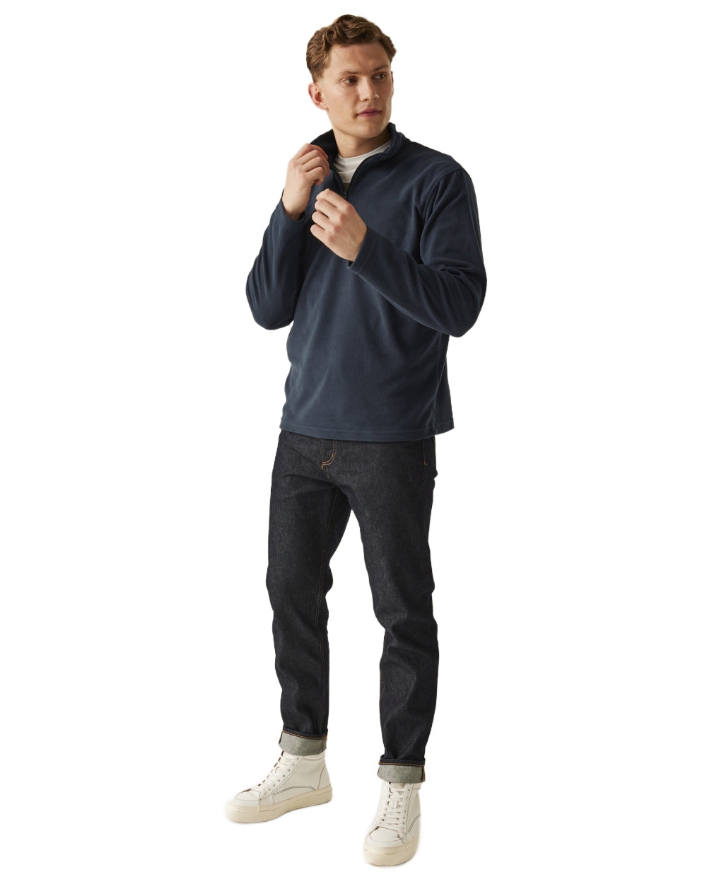 Dark Navy coloured Regatta Mens Micro Zip Neck Fleece on white background 