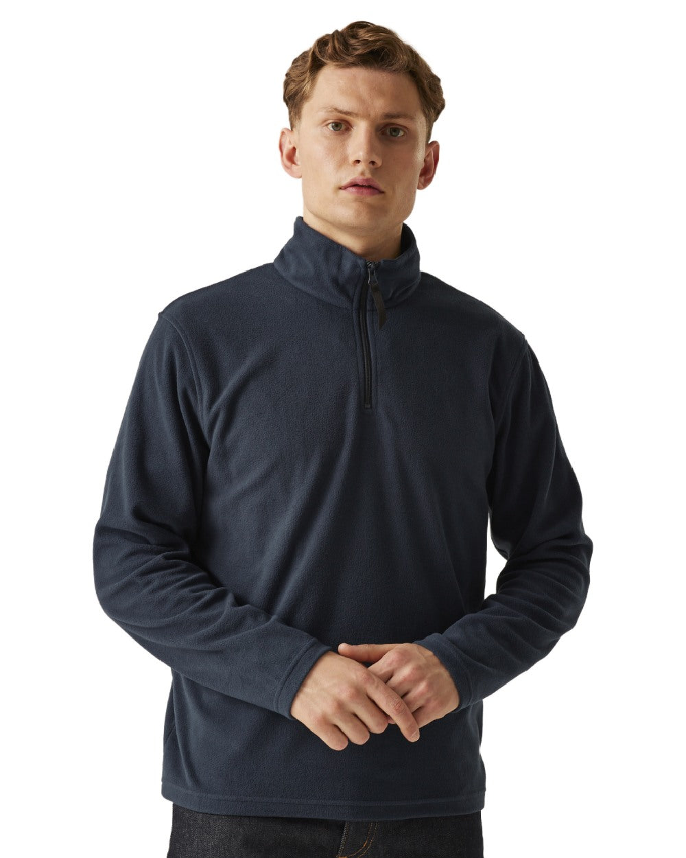 Dark Navy coloured Regatta Mens Micro Zip Neck Fleece on white background 