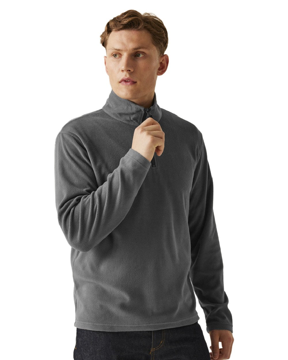 Seal Grey coloured Regatta Mens Micro Zip Neck Fleece on white background 
