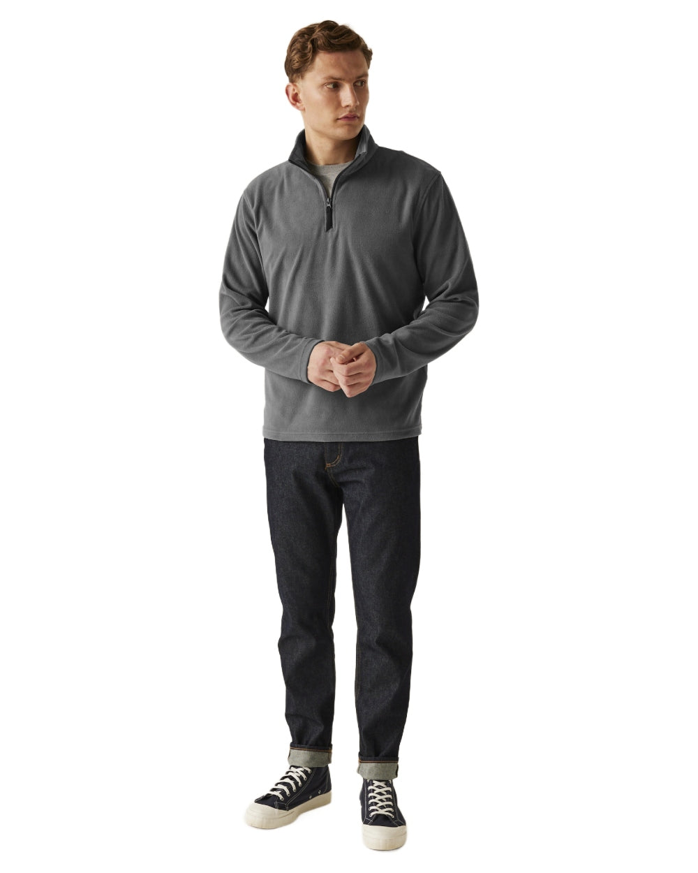 Seal Grey coloured Regatta Mens Micro Zip Neck Fleece on white background 