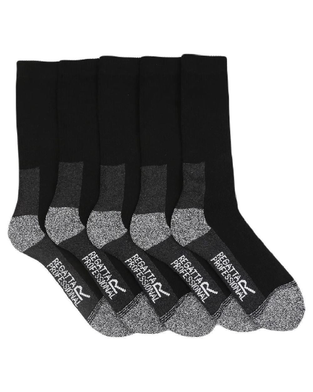 Black coloured Regatta Pro Five Pack Work Socks on white background