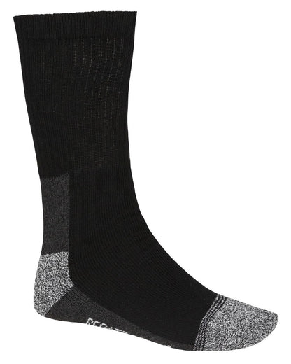 Black coloured Regatta Pro Five Pack Work Socks on white background 