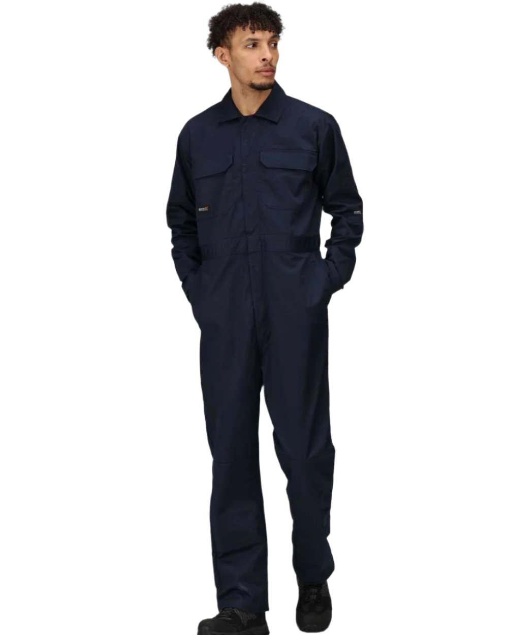 Navy coloured Regatta Pro Stud Fasten Coverall on white background 