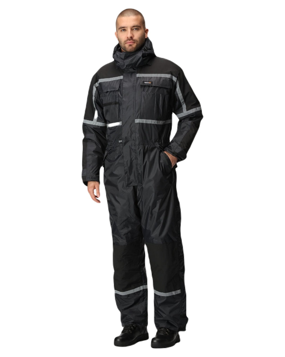 Navy coloured Regatta Pro Waterproof Insulated Coverall on white background 