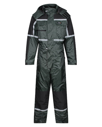 Olive coloured Regatta Pro Waterproof Insulated Coverall on white background 