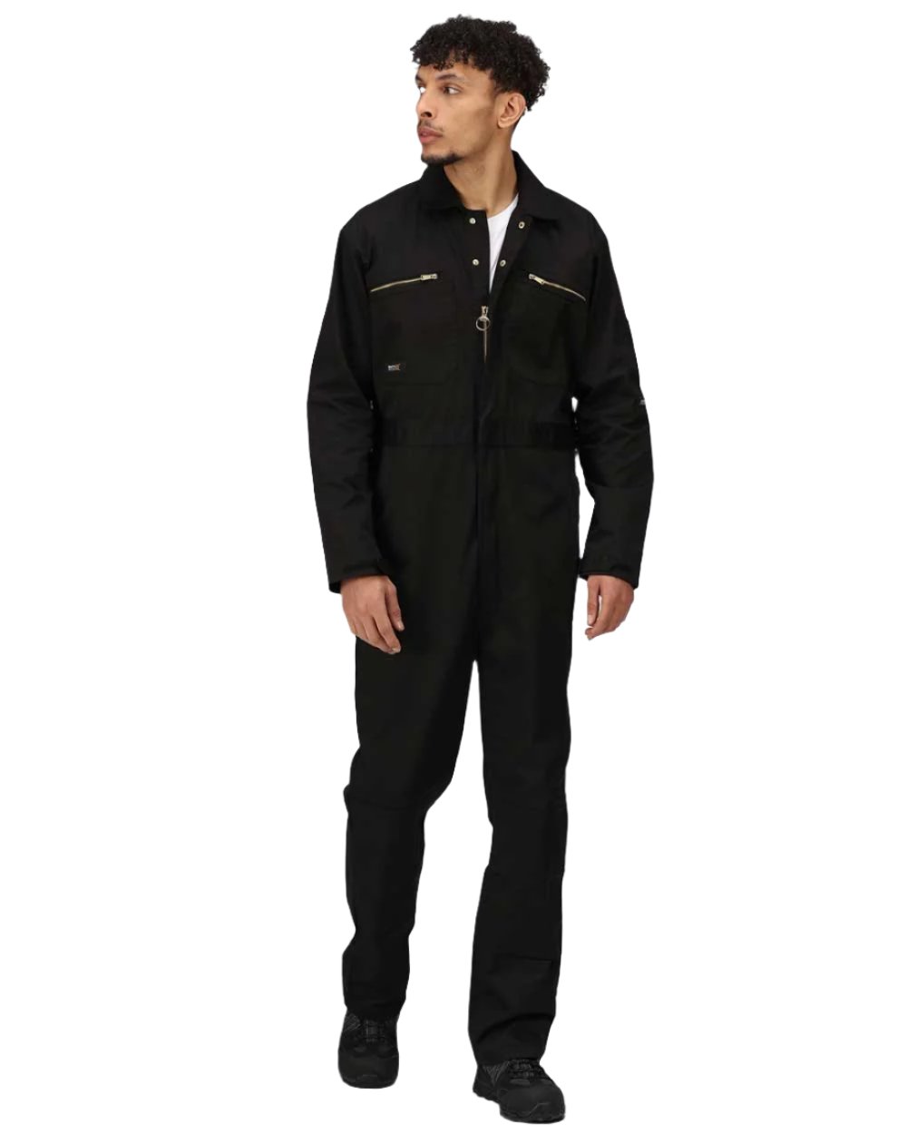 Black coloured Regatta Pro Zip Fasten Coverall on white background 