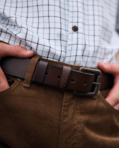 Brown coloured Regatta Professional Leather Belt on white background 