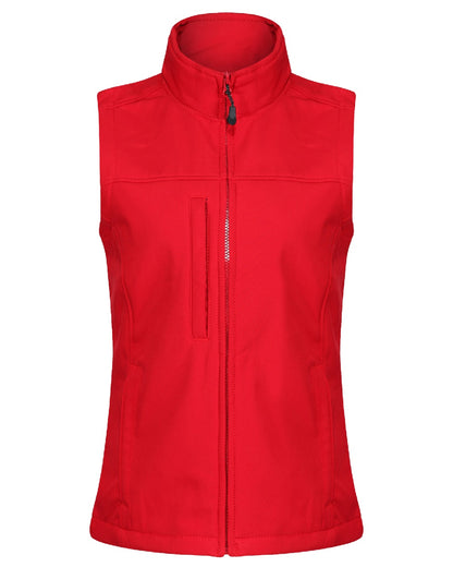 Classic Red coloured Regatta Professional Womens Flux Softshell Bodywarmer on white background 