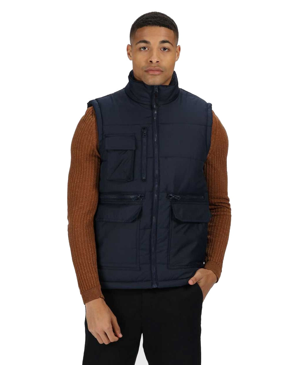 Navy coloured Regatta Steller Multi-Zip Ripstop Bodywarmer on white background 