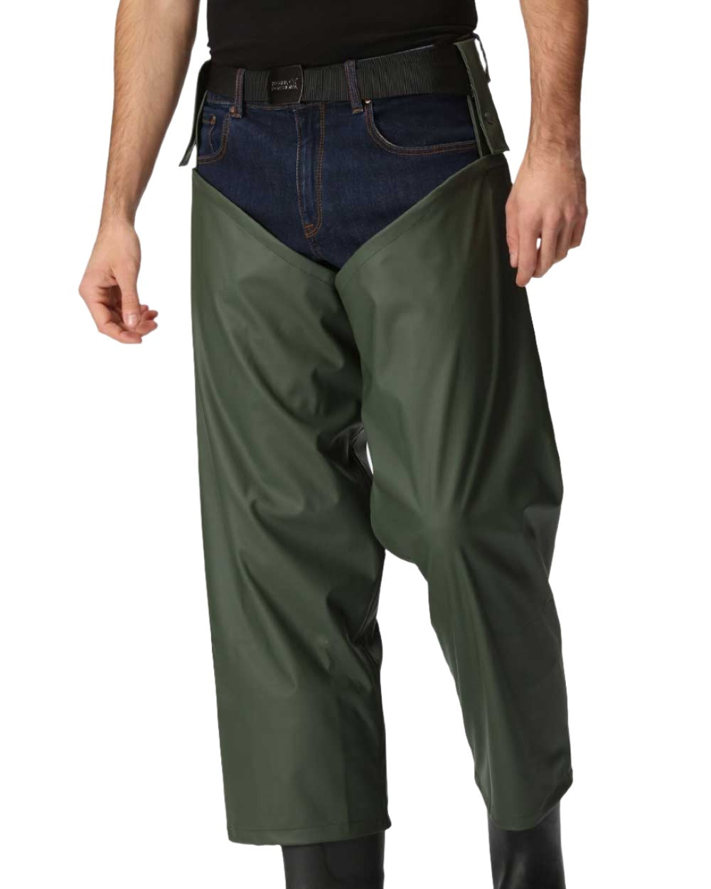 Olive coloured Regatta Stormflex Chaps on white background 