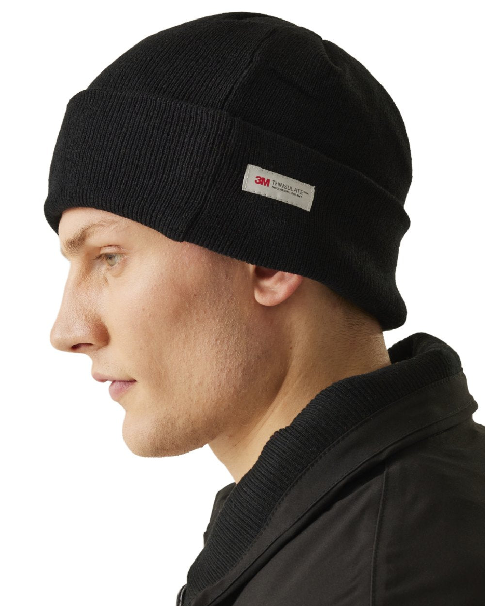 Black coloured Regatta Thinsulate Acrylic Hat on white background 