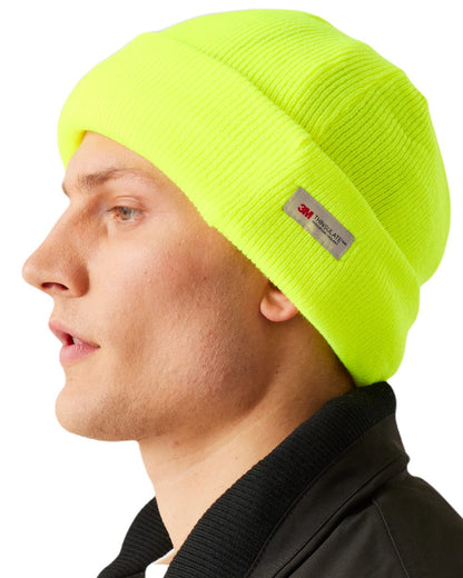 Fluro Yellow coloured Regatta Thinsulate Acrylic Hat on white background 