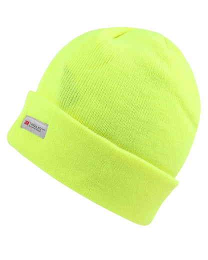 Fluro Yellow coloured Regatta Thinsulate Acrylic Hat on white background 