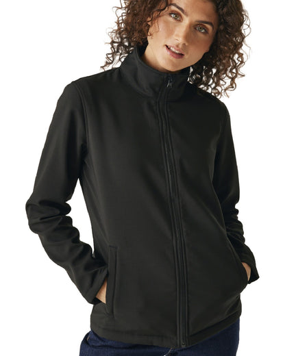 Black coloured Regatta Womens Ablaze Printable Softshell Jacket on white background 