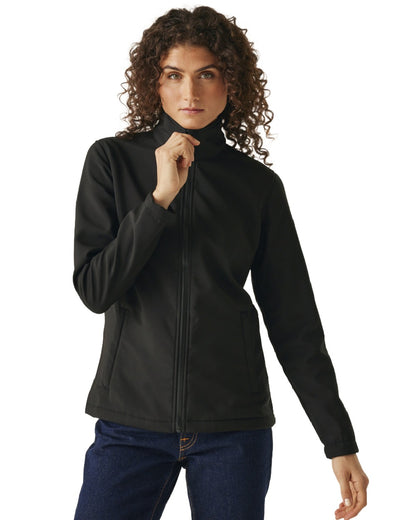 Black coloured Regatta Womens Ablaze Printable Softshell Jacket on white background 