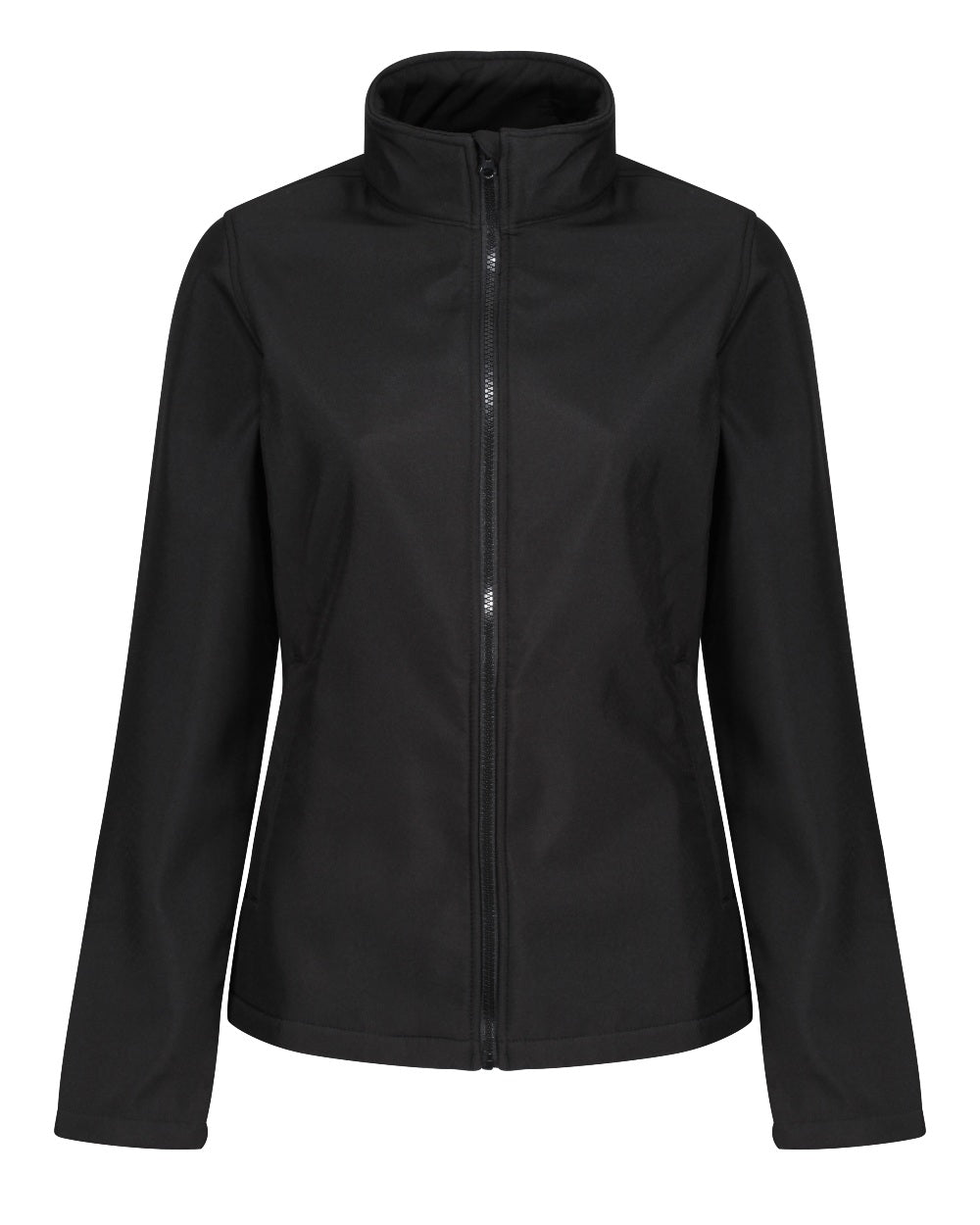 Black coloured Regatta Womens Ablaze Printable Softshell Jacket on white background