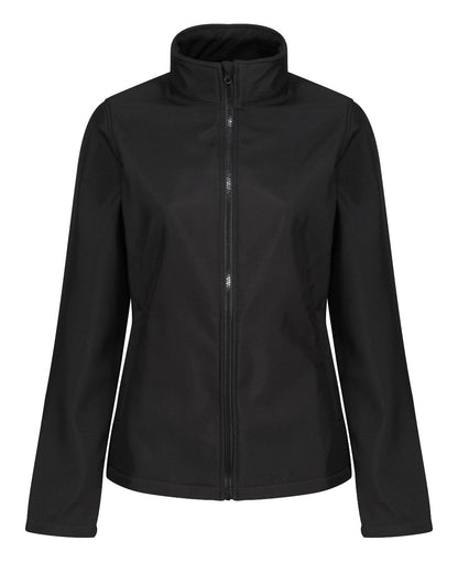 Black coloured Regatta Womens Ablaze Printable Softshell Jacket on white background 