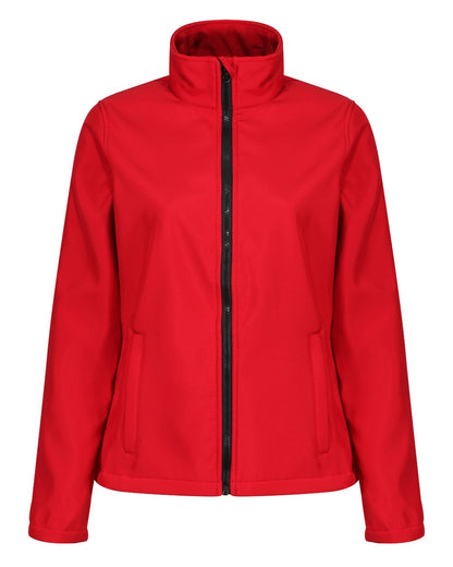 Classic Red Black coloured Regatta Womens Ablaze Printable Softshell Jacket on white background 