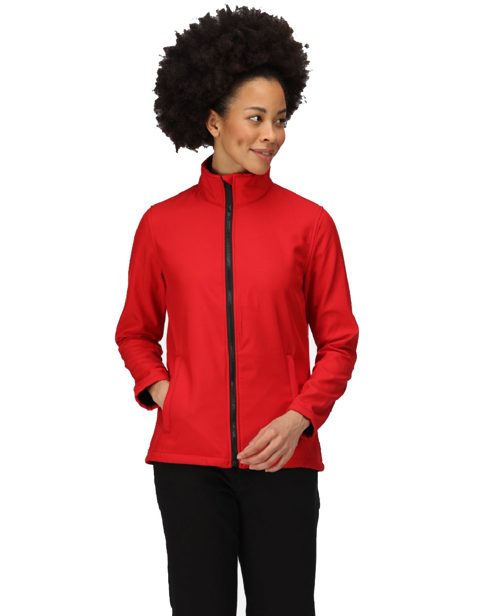 Classic Red Black coloured Regatta Womens Ablaze Printable Softshell Jacket on white background 