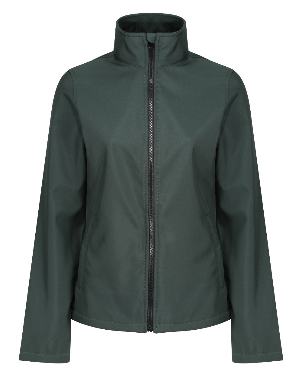 Dark Spruce Black coloured Regatta Womens Ablaze Printable Softshell Jacket on white background 