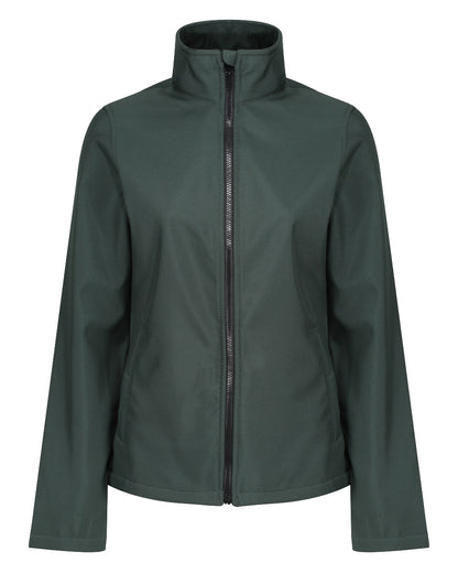 Dark Spruce Black coloured Regatta Womens Ablaze Printable Softshell Jacket on white background 