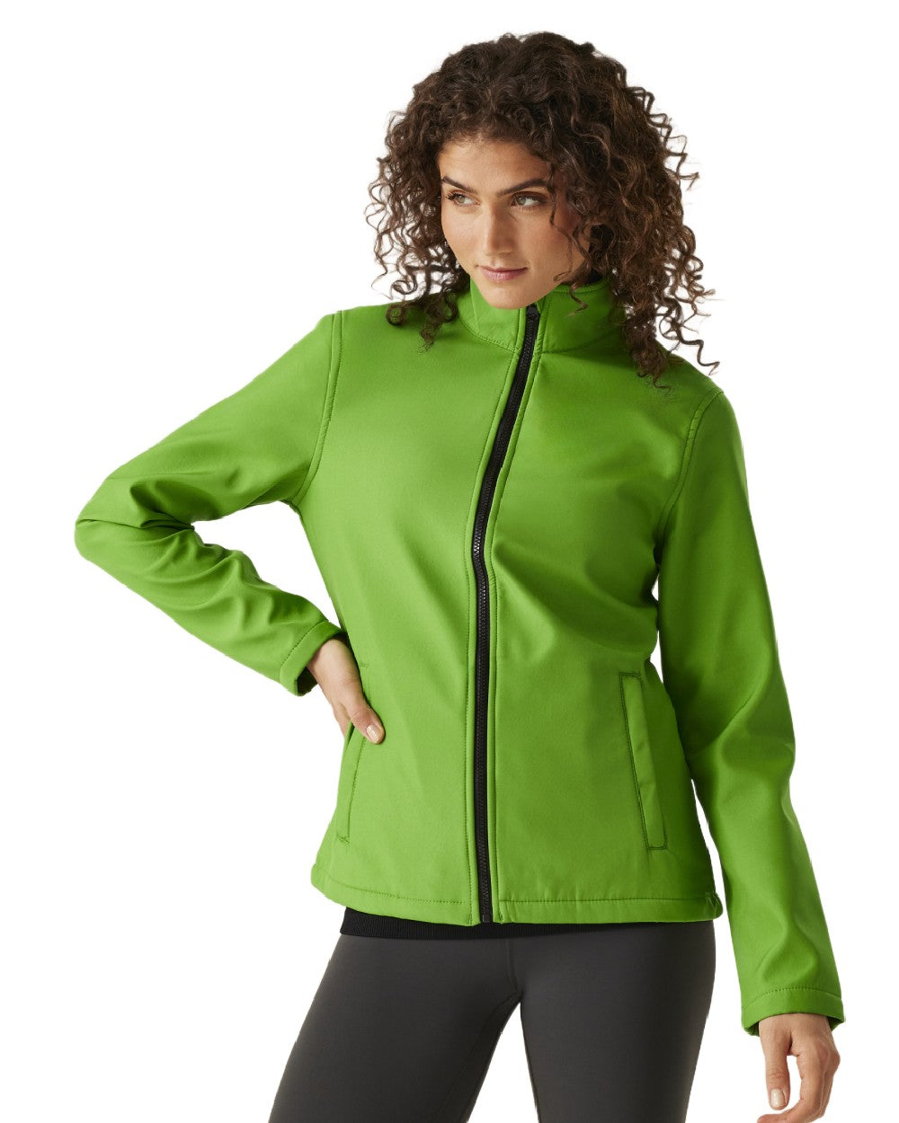 Extreme Green Black coloured Regatta Womens Ablaze Printable Softshell Jacket on white background 