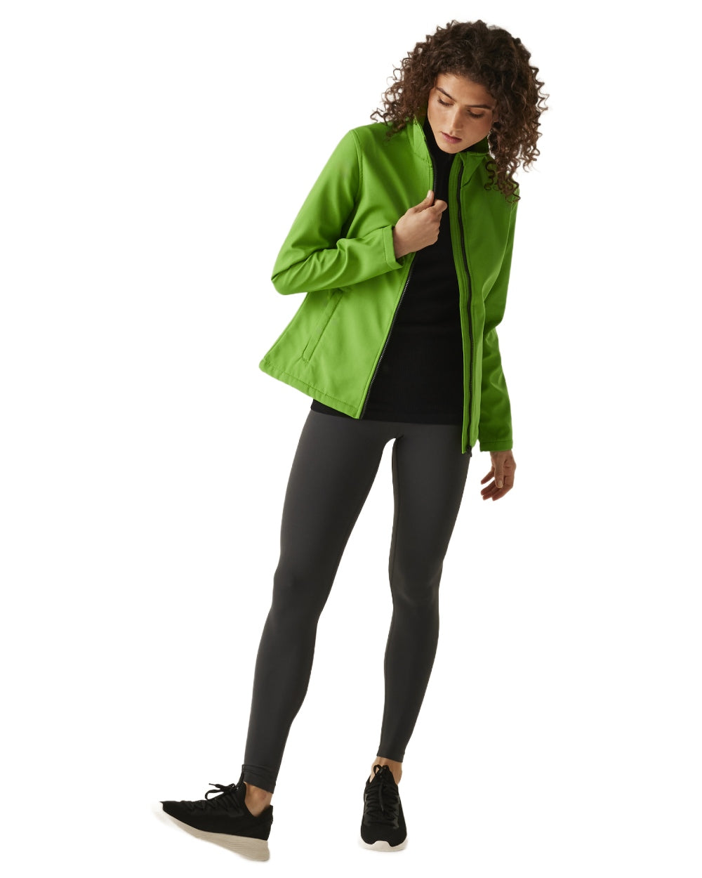 Extreme Green Black coloured Regatta Womens Ablaze Printable Softshell Jacket on white background 