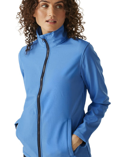 French Blue Navy coloured Regatta Womens Ablaze Printable Softshell Jacket on white background 