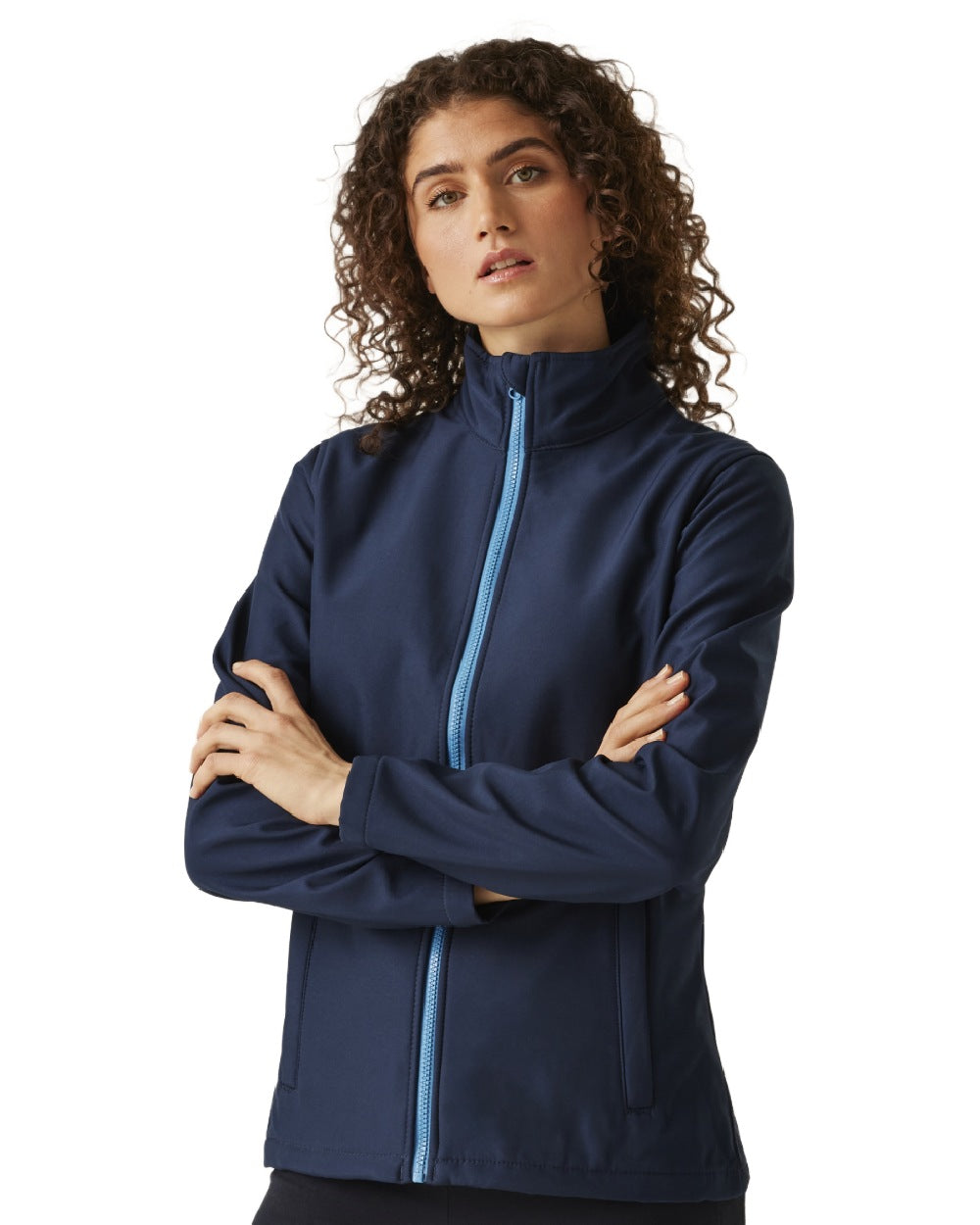 Navy French Blue coloured Regatta Womens Ablaze Printable Softshell Jacket on white background 