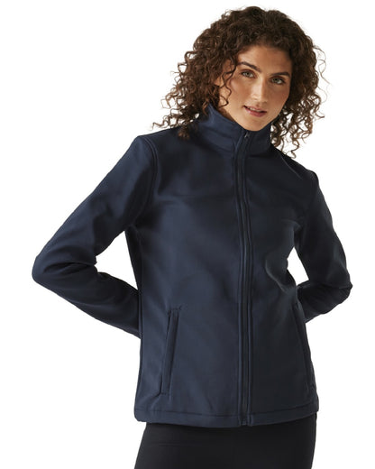 Navy coloured Regatta Womens Ablaze Printable Softshell Jacket on white background 