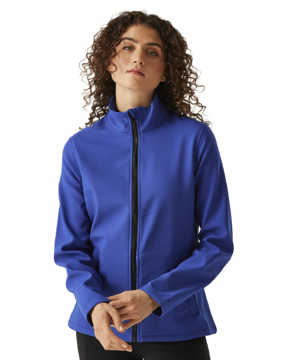 New Royal Black coloured Regatta Womens Ablaze Printable Softshell Jacket on white background 