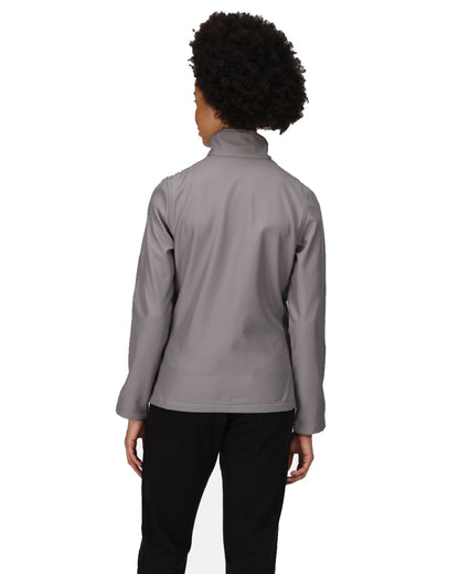 Rock Grey Black coloured Regatta Womens Ablaze Printable Softshell Jacket on white background 