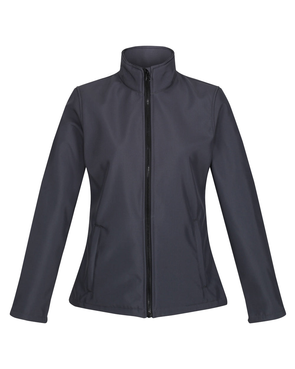 Seal Grey Black coloured Regatta Womens Ablaze Printable Softshell Jacket on white background 