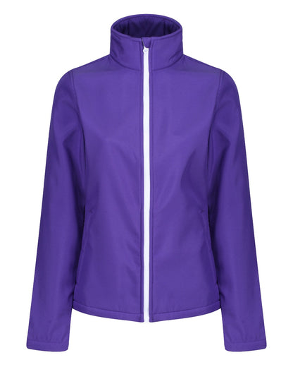 Vibrant Purple Black coloured Regatta Womens Ablaze Printable Softshell Jacket on white background 