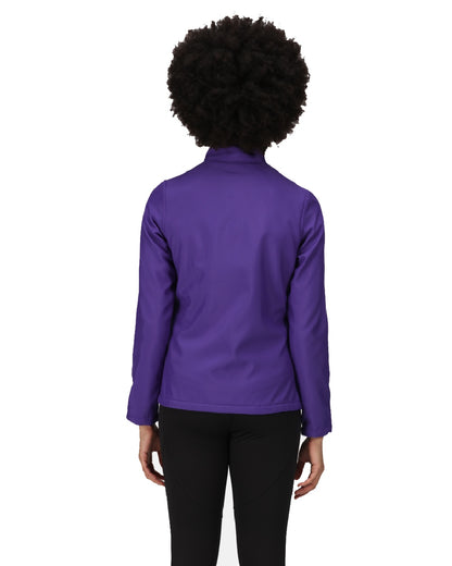 Vibrant Purple Black coloured Regatta Womens Ablaze Printable Softshell Jacket on white background 