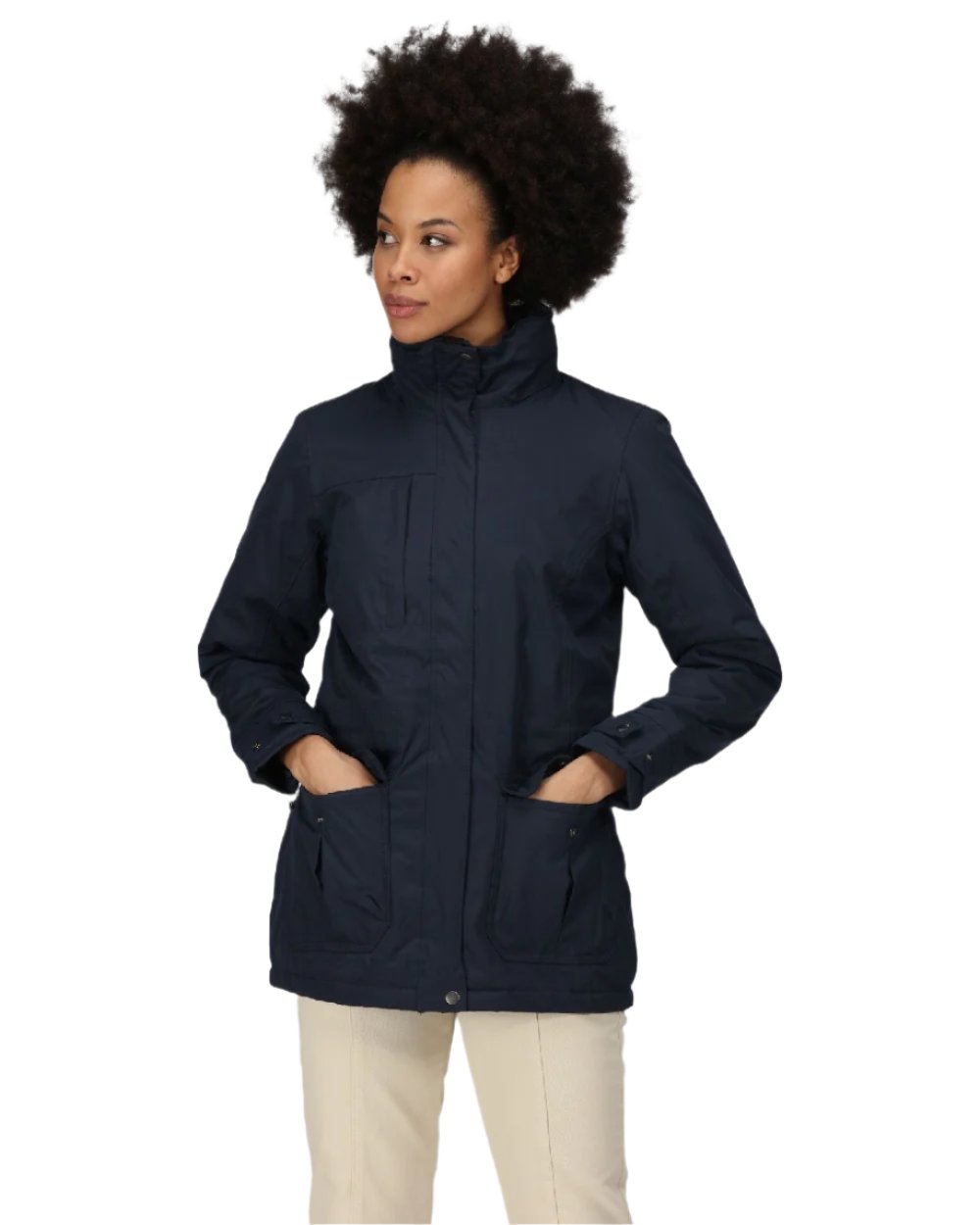 Navy coloured Regatta Womens Darby III Insulated Parka Jacket on white background 