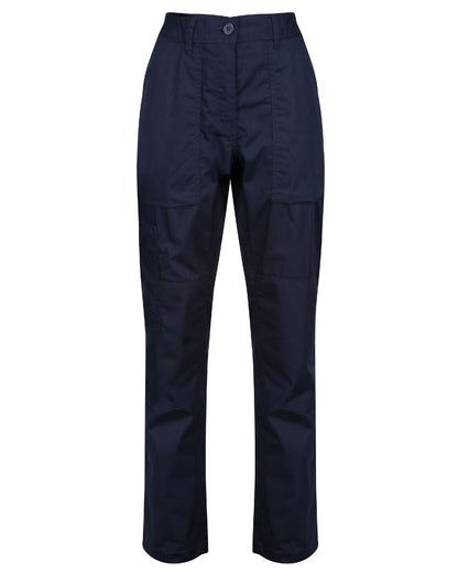 Navy coloured Regatta Womens New Action II Trousers on white background 