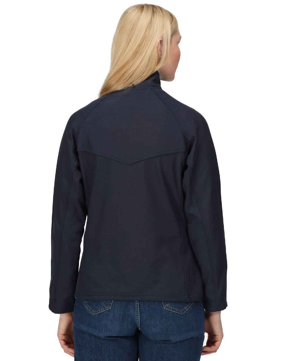 Navy coloured Regatta Womens Uproar Softshell Jacket on white background 