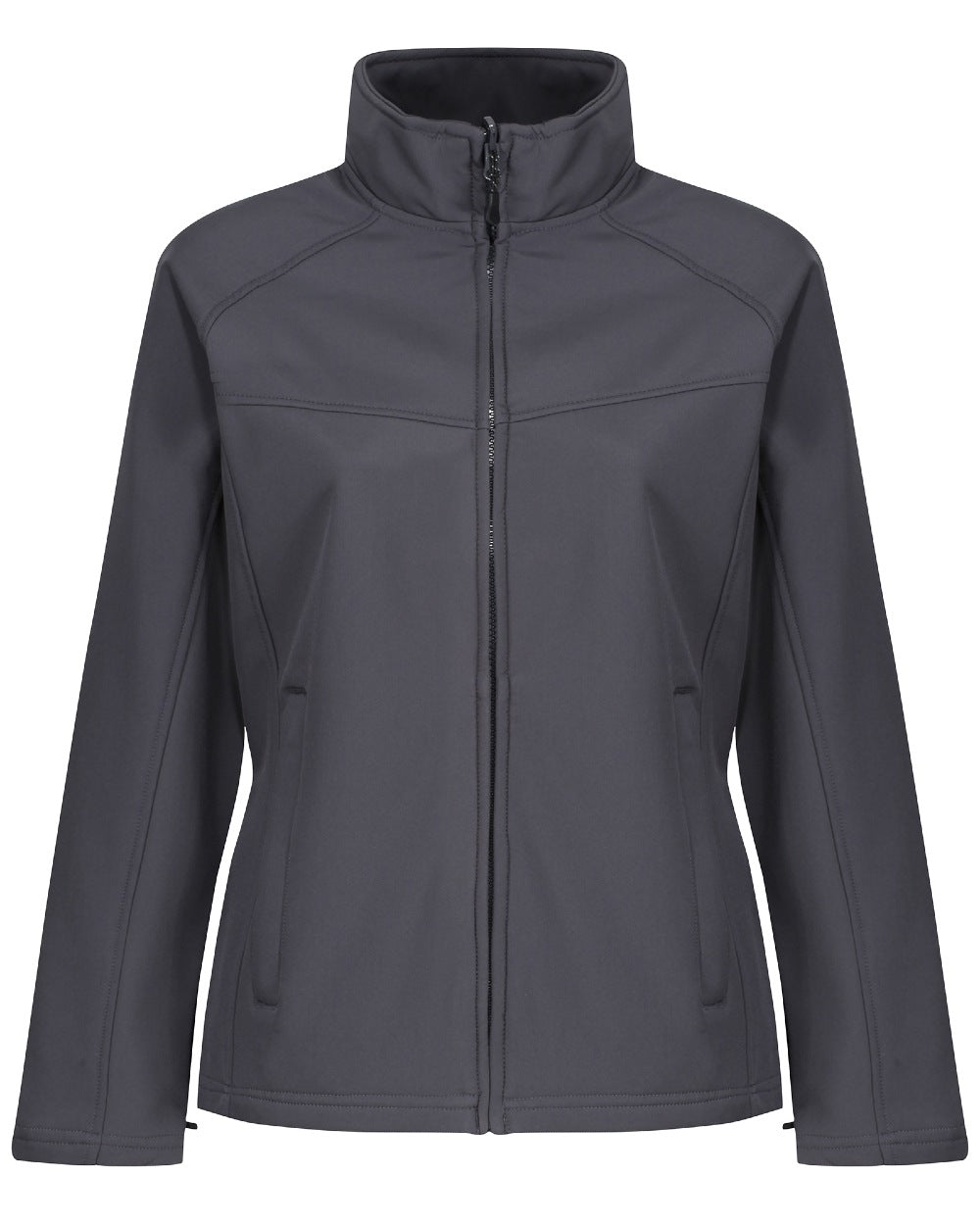 Seal Grey coloured Regatta Womens Uproar Softshell Jacket on white background 