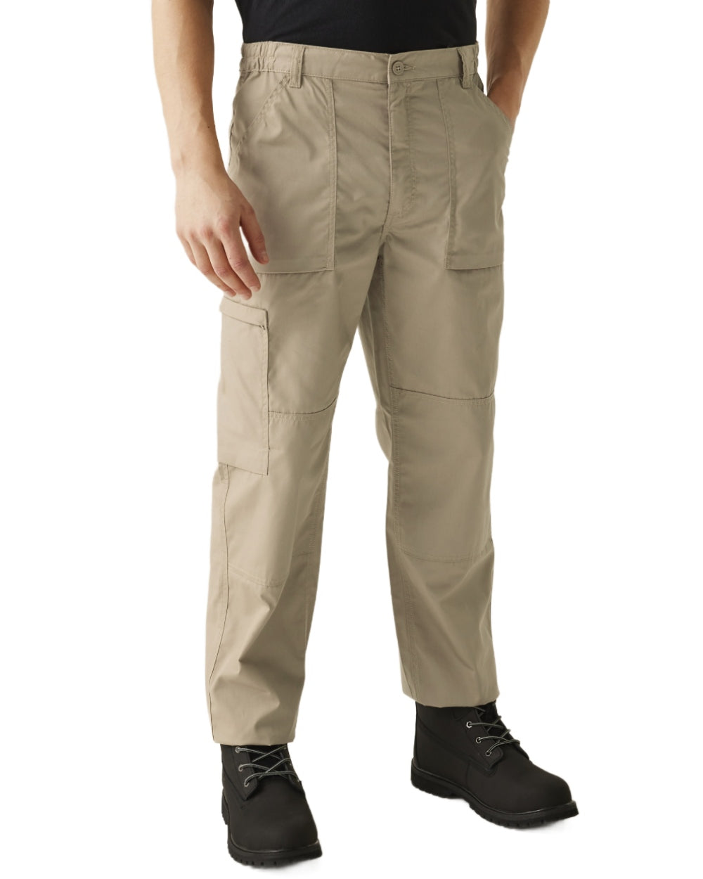 Lichen coloured Regatta Mens Multi Pocket Action Trousers Long Leg on white background 