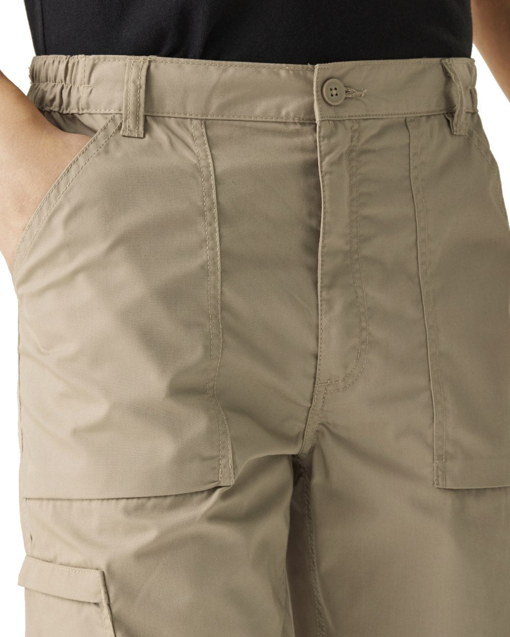 Lichen coloured Regatta Mens Multi Pocket Action Trousers Short Leg on white background 