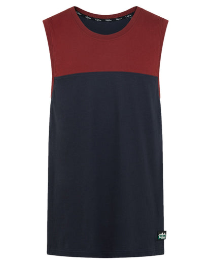 Navy Multi coloured Ridgeline Backslider Singlet Top on white background 