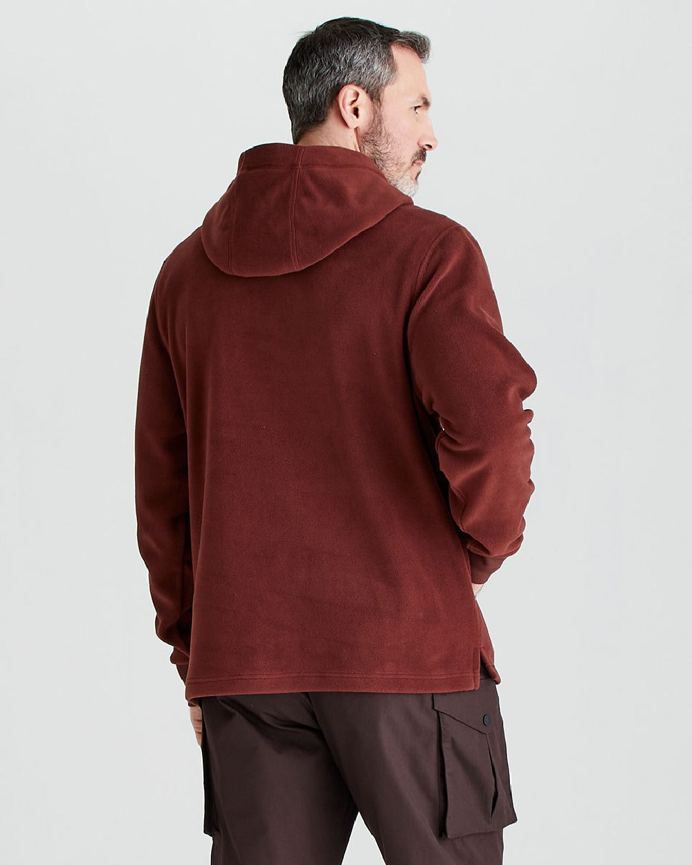 Oxblood coloured Ridgeline Ballistic Hooded Fleece on grey background 