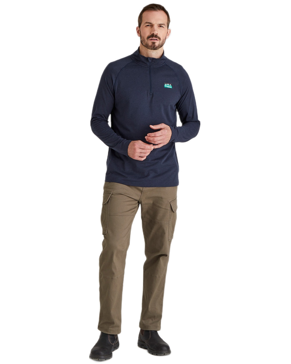 Navy Marl Coloured Ridgeline Baseline Pull On Zip Top on white background 