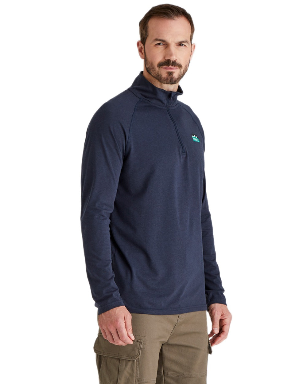 Navy Marl Coloured Ridgeline Baseline Pull On Zip Top on white background 