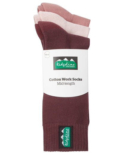 Oxblood Multi Coloured Ridgeline Cotton Work Socks Mid Length On A White Background 