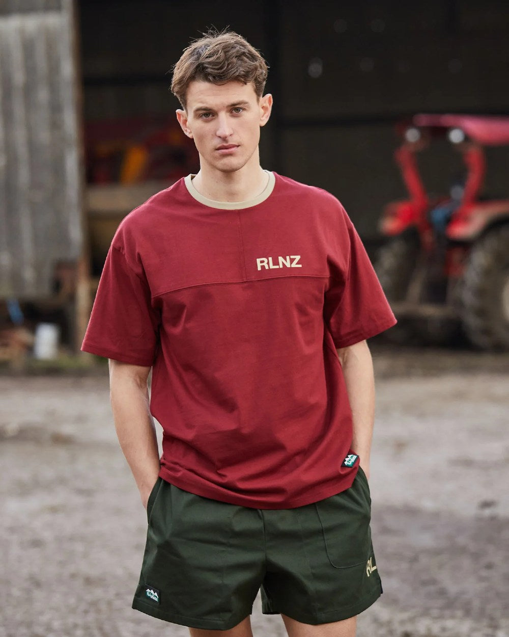 Olive coloured Ridgeline Hose Down Shorts on blurry background 