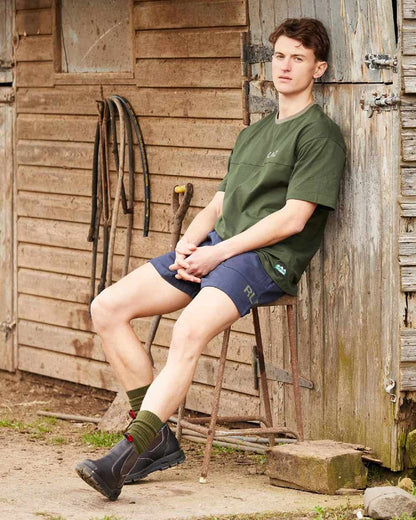 Olive coloured Ridgeline Hose Down T-Shirt on door background 