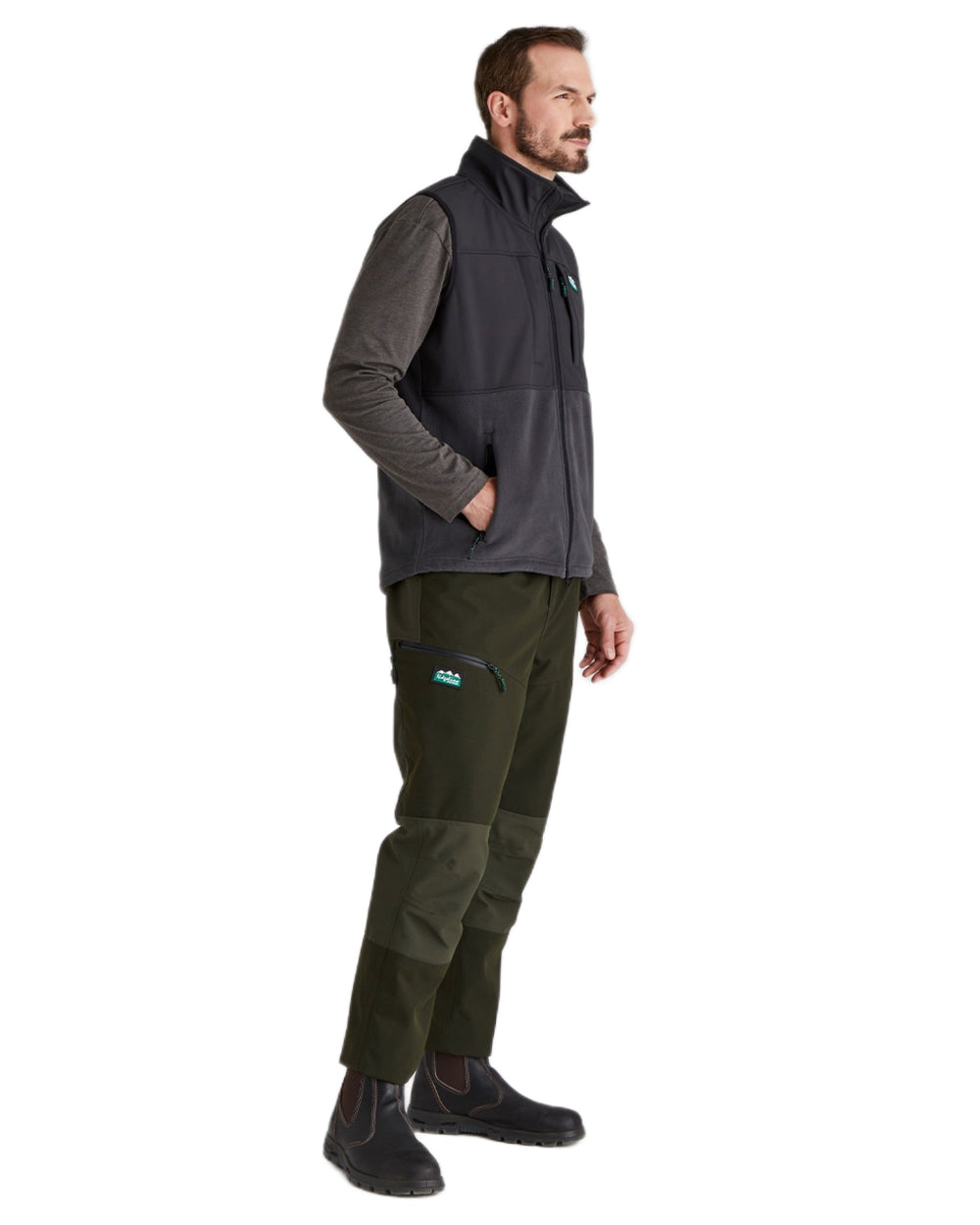 Shale coloured Ridgeline Hybrid Fleece Gilet on white background 